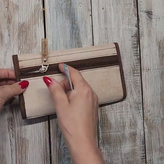 Cartera de tela beige con dibujo de gato, billetera de chica, tarjetero, regalo para mamá, regalo para mujeres, Clutch cartera