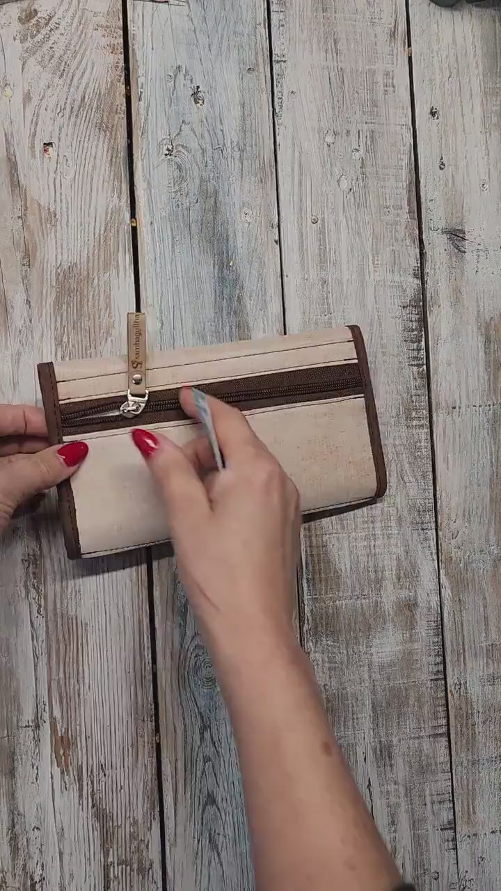 Cartera de tela beige con dibujo de gato, billetera de chica, tarjetero, regalo para mamá, regalo para mujeres, Clutch cartera