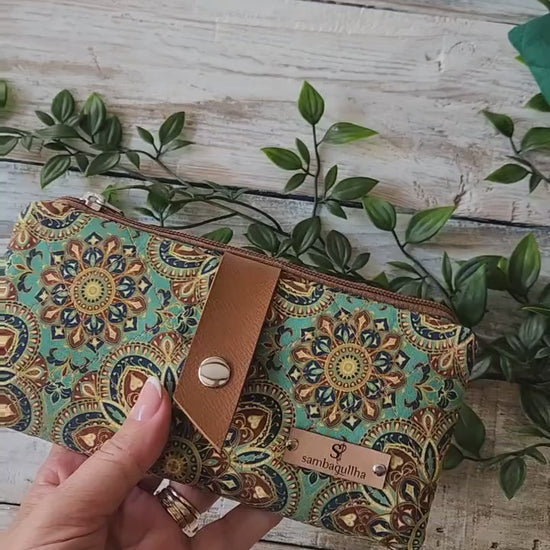 Cartera de mano, billetera de tela,monedero, cartera y funda para móvil de tela acolchada muy ligera, 8 ranuras para tarjetas, mandalas