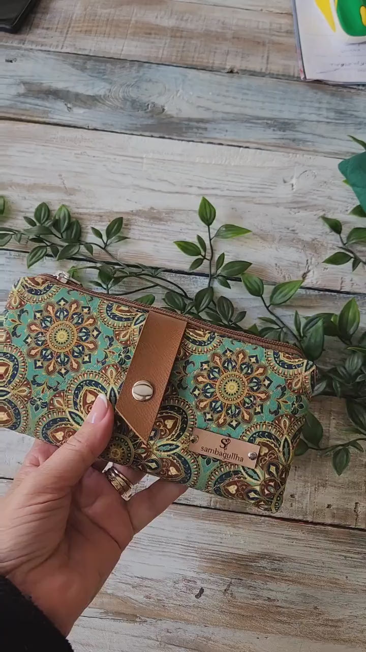 Cartera de mano, billetera de tela,monedero, cartera y funda para móvil de tela acolchada muy ligera, 8 ranuras para tarjetas, mandalas