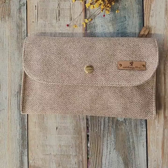 Cartera de tela gruesa beige con puntitos dorados, regalo de Navidad para mujer, monedero para chicas, billetera grande para llevar a mano