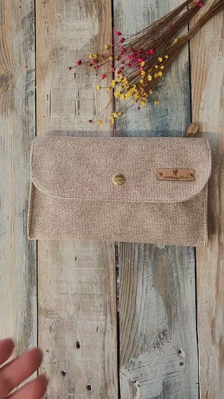 Cartera de tela gruesa beige con puntitos dorados, regalo de Navidad para mujer, monedero para chicas, billetera grande para llevar a mano