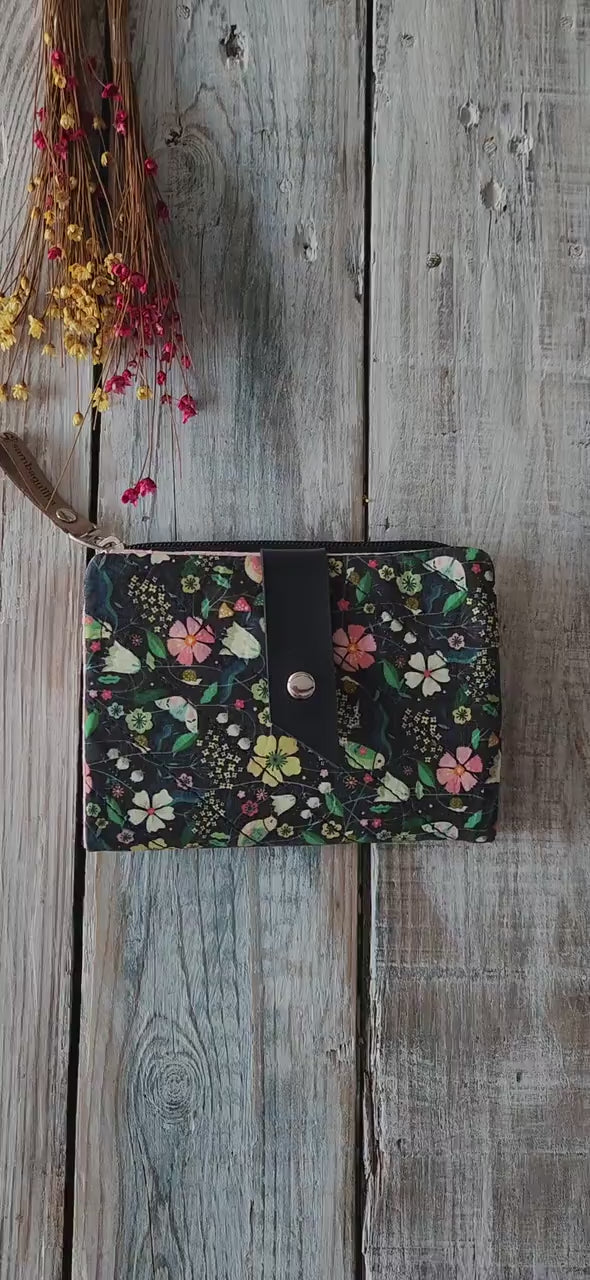 Cartera de mujer, cartera de  tela con flores, cartera de mano, billetera, tarjetero, regalo para mamá, regalo de mujeres, Clutch cartera