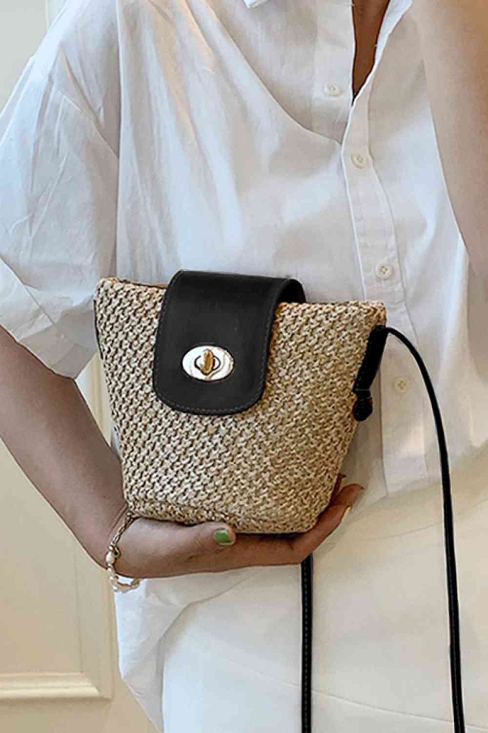 Straw Bucket Crossbody Bag