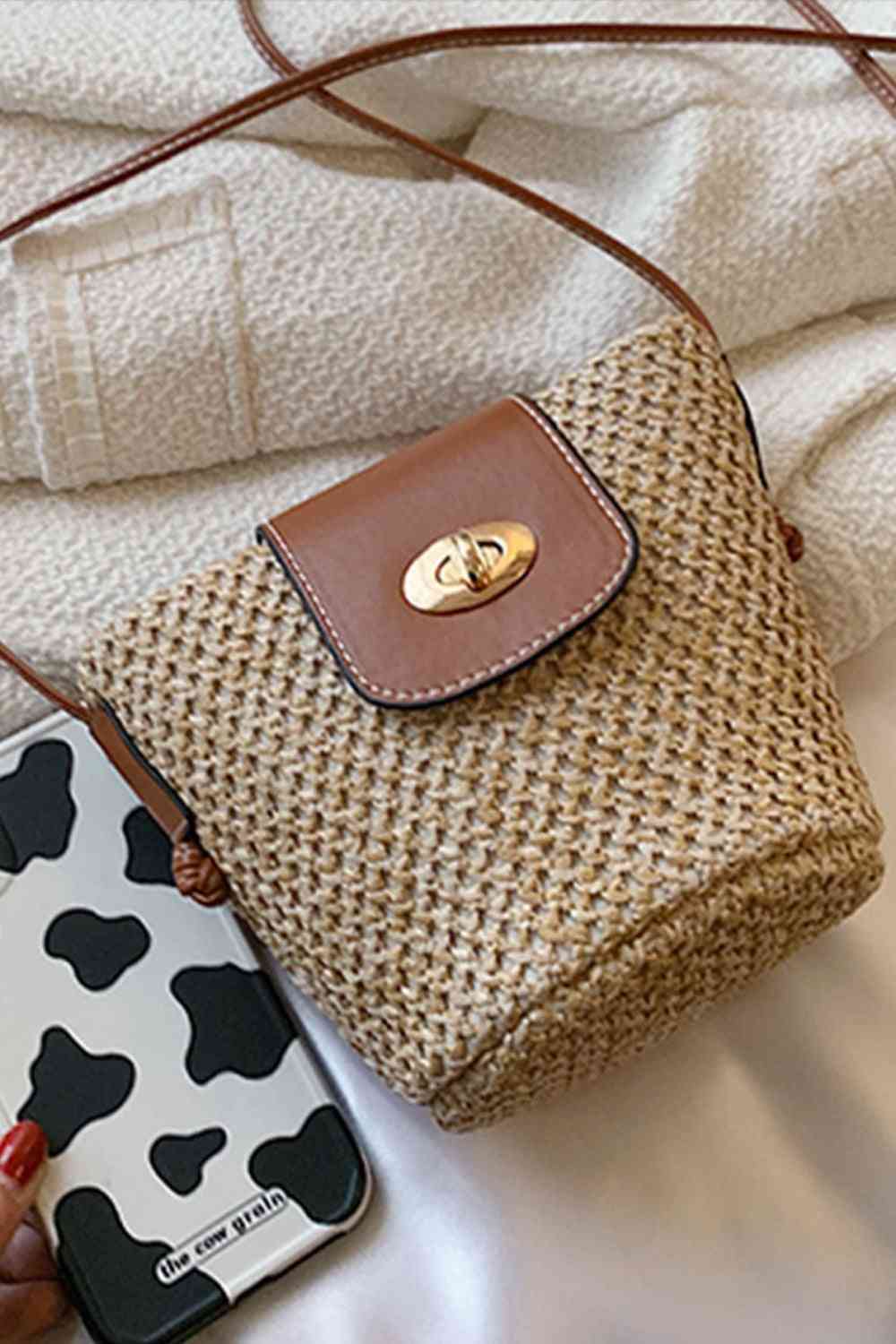 Straw Bucket Crossbody Bag