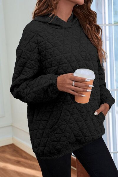 Quilted Long Sleeve Hoodie with Pocket