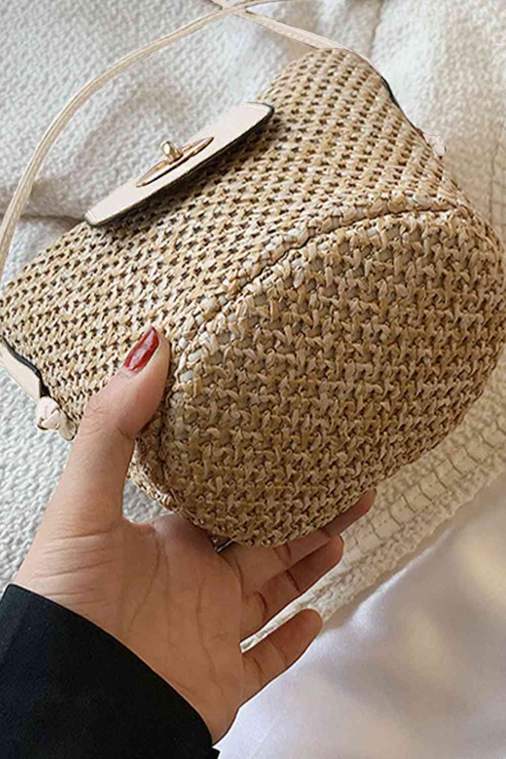 Straw Bucket Crossbody Bag