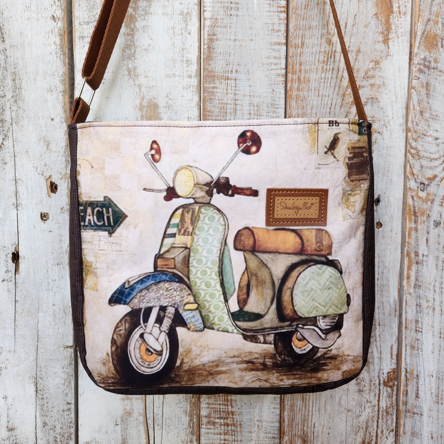 Medium Crossbody bag with Vespa motorcycle design, women's fabric bag, versatile bag, bag with adjustable strap