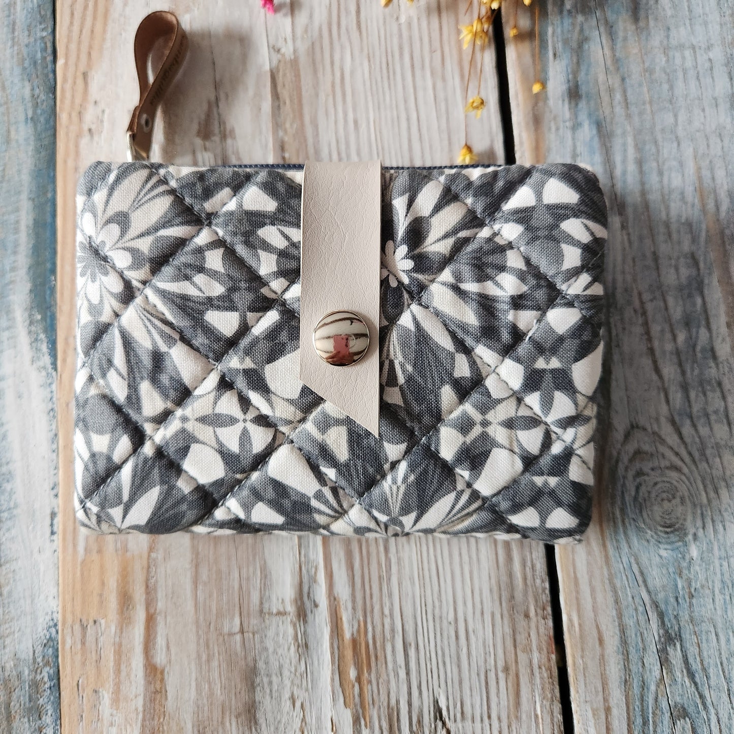 Gray fabric wallet.